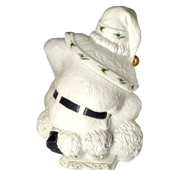 Holly Holiday Santa Claus Cookie Jar Large Ceramic Bag of Toys Holly Trim - Picture 2 of 13